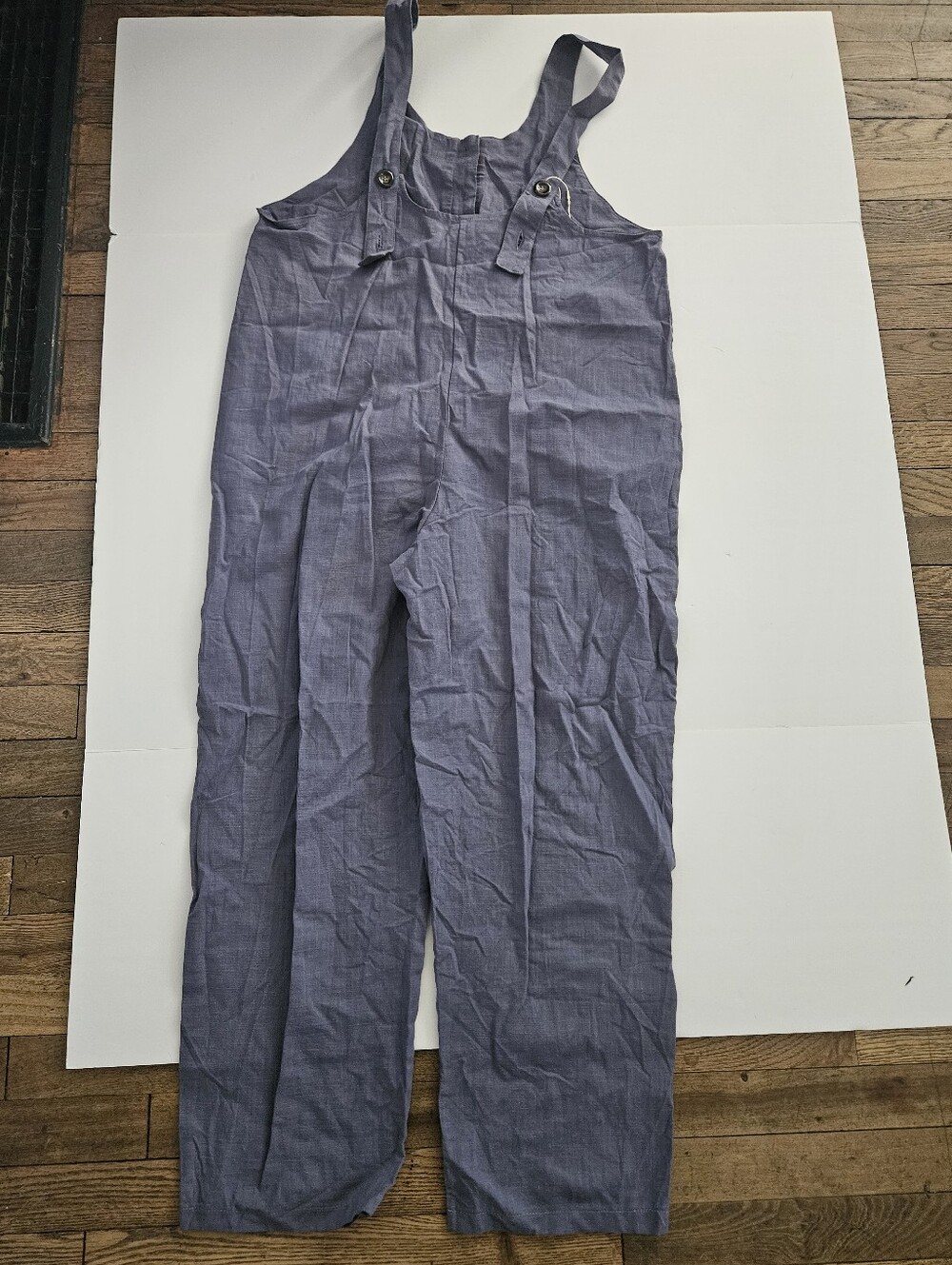 NWT Viral Amazon Free People Inspired Large Linen Overalls Jumpsuit Buttons Blue - Picture 9 of 9